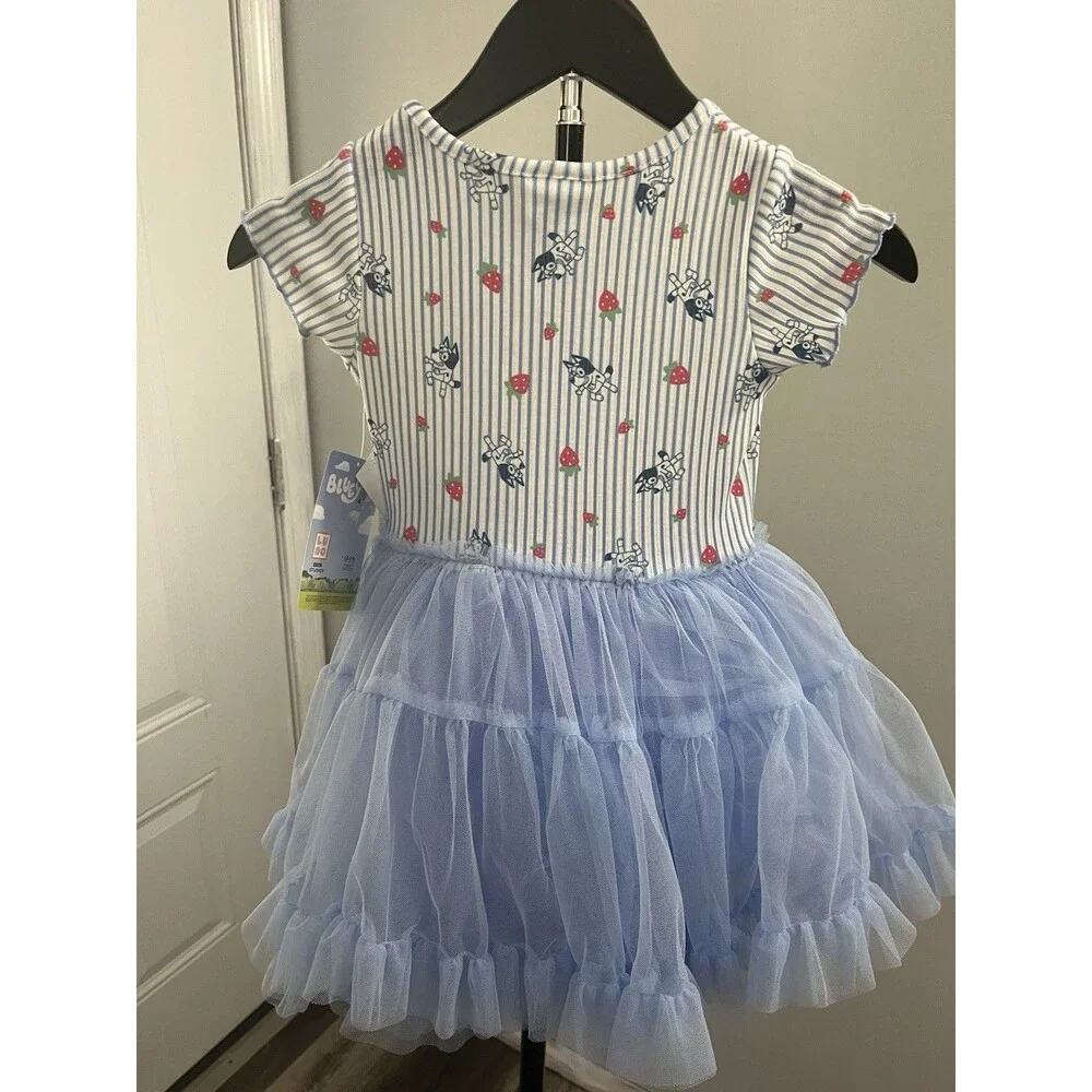 Bluey Girls 4T Blue/White Striped Tulle Tutu Dress Ruffle Party Casual